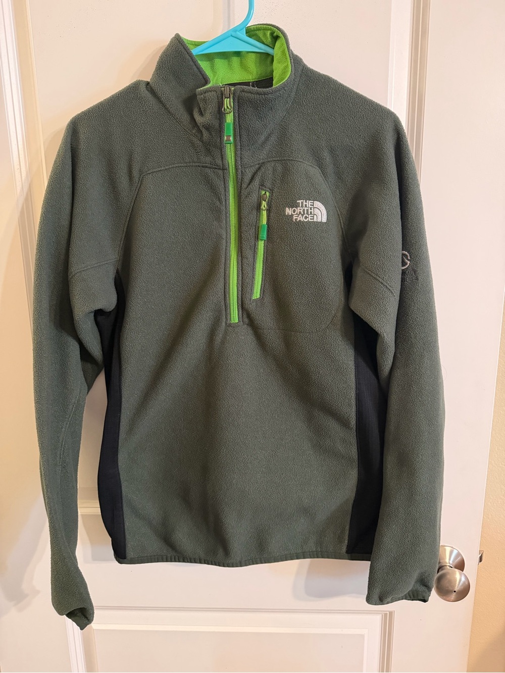 The North Face Men’s Summit Series Olive Green Zip-Up Fleece with Lime Accents